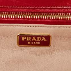 Pre Owned Prada Red Leather Turnlock Flap Clutch