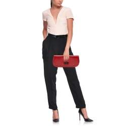 Pre Owned Prada Red Leather Turnlock Flap Clutch