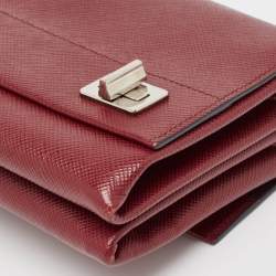 Pre Owned Prada Dark Red Saffiano Cuir Leather Double Shoulder Bag