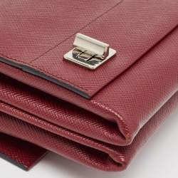 Pre Owned Prada Dark Red Saffiano Cuir Leather Double Shoulder Bag