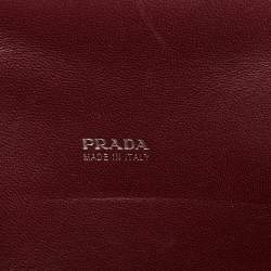 Pre Owned Prada Dark Red Saffiano Cuir Leather Double Shoulder Bag