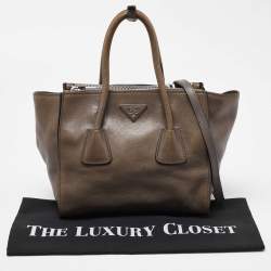Pre Owned Prada Grey Leather Double Handle Tote