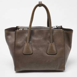 Pre Owned Prada Grey Leather Double Handle Tote