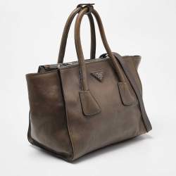Pre Owned Prada Grey Leather Double Handle Tote