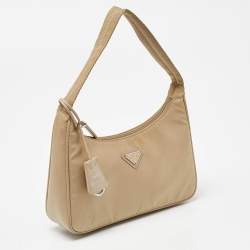 Pre Owned Prada Beige Nylon Re-Edition 2000 Baguette Bag