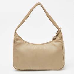 Pre Owned Prada Beige Nylon Re-Edition 2000 Baguette Bag
