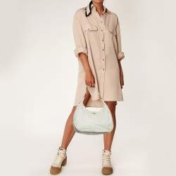Prada Off White Vitello Daino Leather Zip Hobo