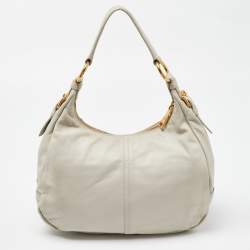 Prada Off White Vitello Daino Leather Zip Hobo