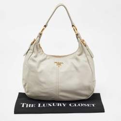 Prada Off White Vitello Daino Leather Zip Hobo