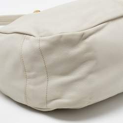 Prada Off White Vitello Daino Leather Zip Hobo