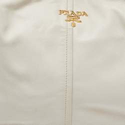 Prada Off White Vitello Daino Leather Zip Hobo