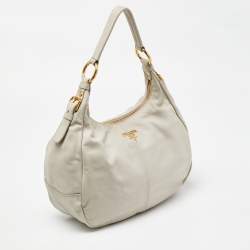 Prada Off White Vitello Daino Leather Zip Hobo