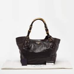 Pre Owned Prada Brown Glace Leather Tote