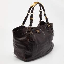 Pre Owned Prada Brown Glace Leather Tote