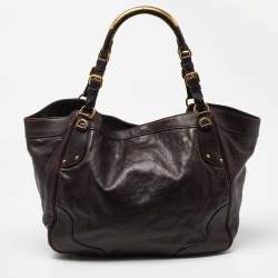 Pre Owned Prada Brown Glace Leather Tote