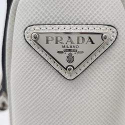 Prada White Leather Triangle Logo Shoulder Bag