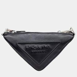 Pre Owned Prada Black Leather Triangle Logo Shoulder Bag
