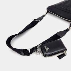 Pre Owned Prada Black Leather Triangle Logo Shoulder Bag