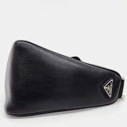 Pre Owned Prada Black Leather Triangle Logo Shoulder Bag