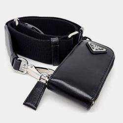 Pre Owned Prada Black Leather Triangle Logo Shoulder Bag
