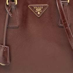 Pre Owned Prada Burgundy Saffiano Patent Leather Medium Promenade Satchel