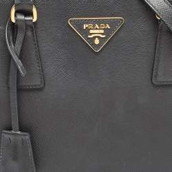 Pre Owned Prada Black Saffiano Leather Small Double Zip Tote