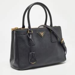 Pre Owned Prada Black Saffiano Leather Small Double Zip Tote