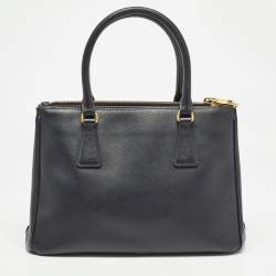 Pre Owned Prada Black Saffiano Leather Small Double Zip Tote
