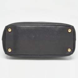 Pre Owned Prada Black Saffiano Leather Small Double Zip Tote
