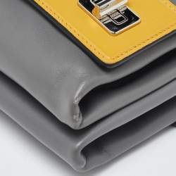 Pre Owned Prada Grey/Yellow Vitello Soft Leather Double Flap Bag