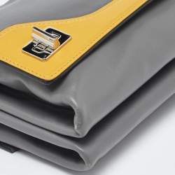 Pre Owned Prada Grey/Yellow Vitello Soft Leather Double Flap Bag