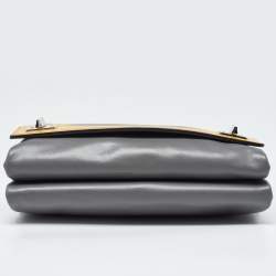 Pre Owned Prada Grey/Yellow Vitello Soft Leather Double Flap Bag