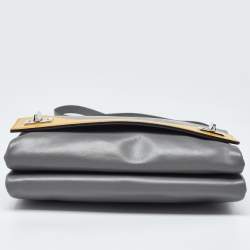 Pre Owned Prada Grey/Yellow Vitello Soft Leather Double Flap Bag