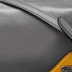 Pre Owned Prada Grey/Yellow Vitello Soft Leather Double Flap Bag