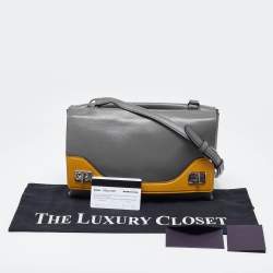 Pre Owned Prada Grey/Yellow Vitello Soft Leather Double Flap Bag
