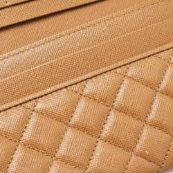 Pre Owned Prada Brown Quilted Saffiano Metal Leather Logo Flap Wallet