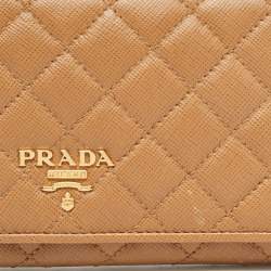 Pre Owned Prada Brown Quilted Saffiano Metal Leather Logo Flap Wallet