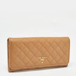 Pre Owned Prada Brown Quilted Saffiano Metal Leather Logo Flap Wallet