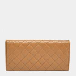 Pre Owned Prada Brown Quilted Saffiano Metal Leather Logo Flap Wallet