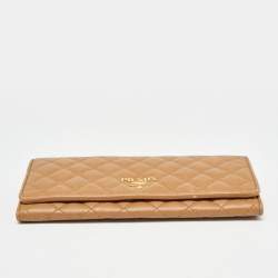 Pre Owned Prada Brown Quilted Saffiano Metal Leather Logo Flap Wallet
