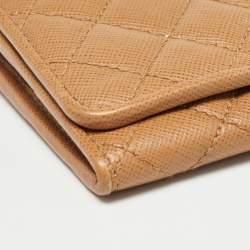 Pre Owned Prada Brown Quilted Saffiano Metal Leather Logo Flap Wallet