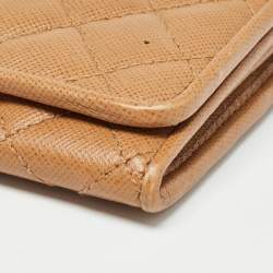 Pre Owned Prada Brown Quilted Saffiano Metal Leather Logo Flap Wallet