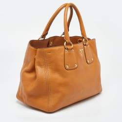 Pre Owned Prada Brown Vitello Daino Leather Open Tote