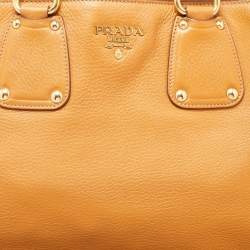 Pre Owned Prada Brown Vitello Daino Leather Open Tote
