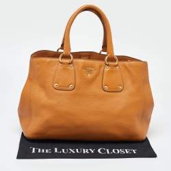 Pre Owned Prada Brown Vitello Daino Leather Open Tote