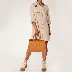 Pre Owned Prada Brown Vitello Daino Leather Open Tote