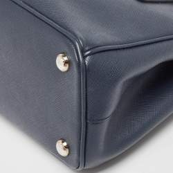 Pre Owned Prada Navy Blue Saffiano Lux Leather Small Galleria Double Zip Tote