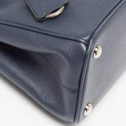 Pre Owned Prada Navy Blue Saffiano Lux Leather Small Galleria Double Zip Tote