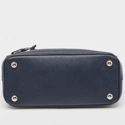 Pre Owned Prada Navy Blue Saffiano Lux Leather Small Galleria Double Zip Tote