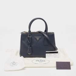 Pre Owned Prada Navy Blue Saffiano Lux Leather Small Galleria Double Zip Tote